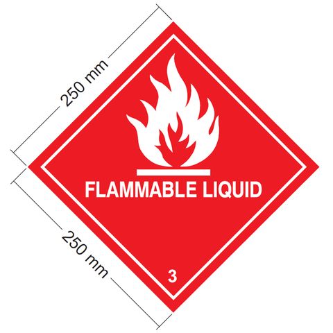 DANGEROUS GOODS LABEL FLAMMABLE LIQUID 3 250 x 250MM