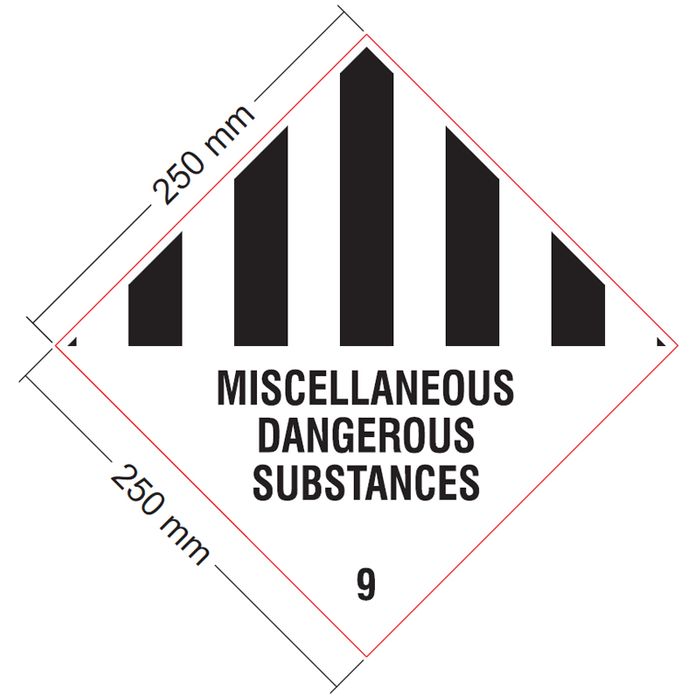 DANGEROUS GOODS LABEL MISC DANGEROUS SUBSTANCE 9 250 x 250MM