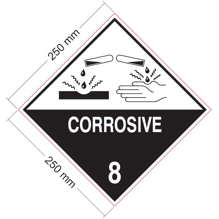 DANGEROUS GOODS LABEL CORROSIVE SUBSTANCE 8 250 x 250MM