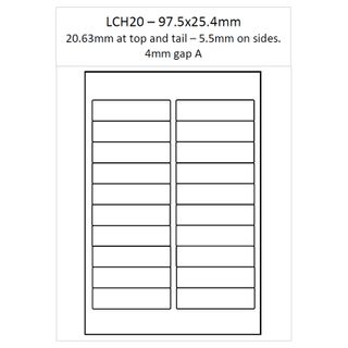 A4 Laser Labels LCH20 Matt Permanent 250 per pack (97.5 x 25.4mm)