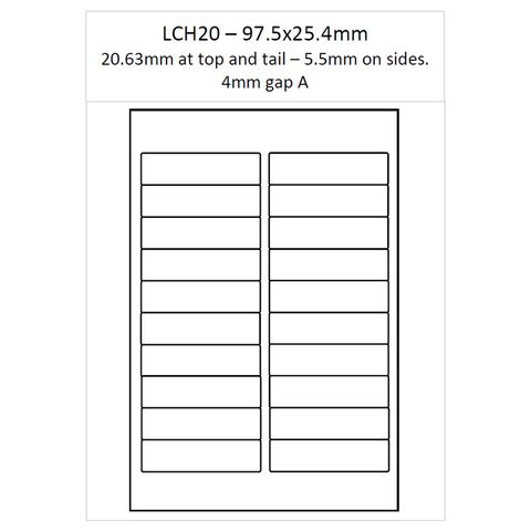 A4 Laser Labels LCH20 Matt Permanent 250 per pack (97.5 x 25.4mm)