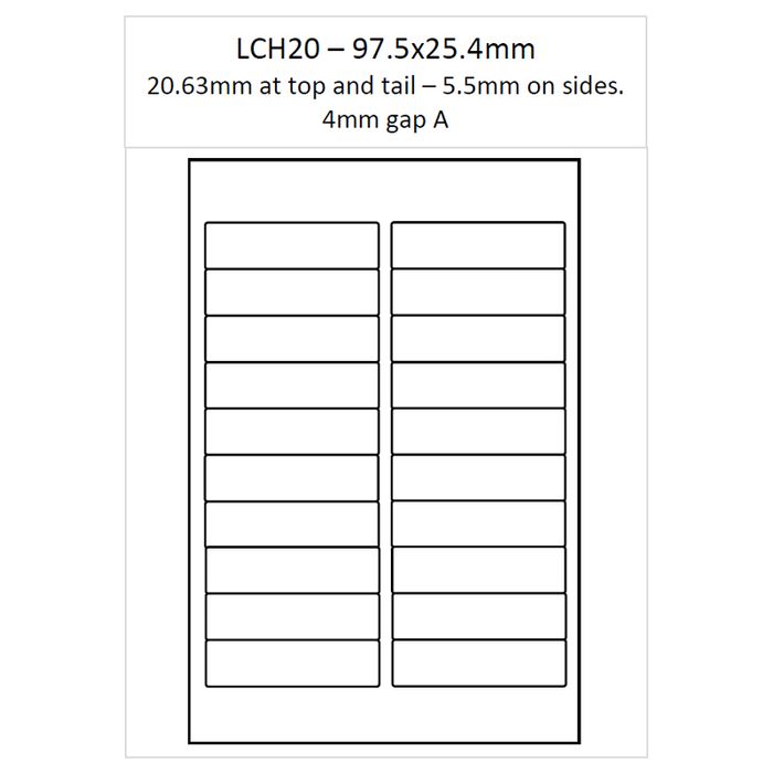 A4 Laser Labels LCH20 Matt Permanent 250 per pack (97.5 x 25.4mm)