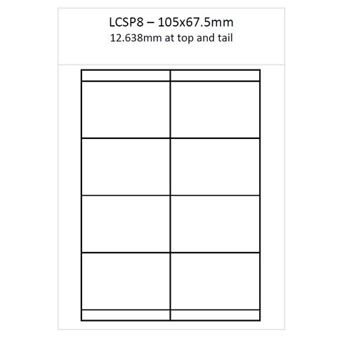 A4 Laser Sheet LCSP8 Matt Removable Adhesive Labels 250 per pack (105x67.5mm)