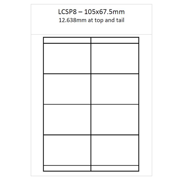 A4 Laser Sheet LCSP8 Matt Removable Adhesive Labels 250 per pack (105x67.5mm)