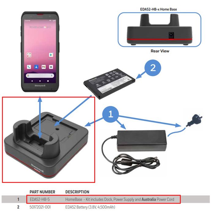 HONEYWELL EDA52 SINGLE CHARGING HOME BASE, INCL PSU AND CABLE NZ/AU