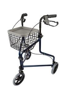 Peakcarealuminium Blue tri-wheel walker with basket and tray