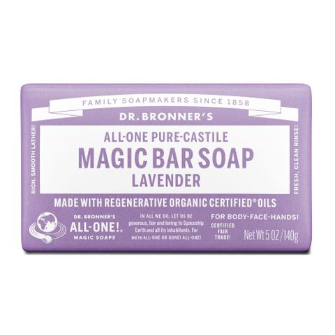 Dr Bronners Lavender ALL-ONE Pure-Castile Magic Bar Soap 140g