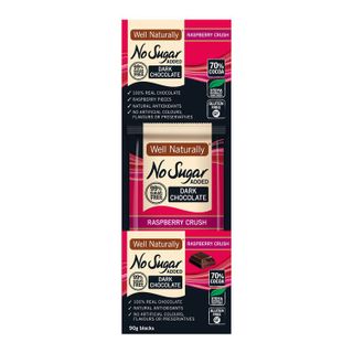 [] Well Naturally No Sugar Added Raspberry Crush Dark Chocolate Bar - 12 x 90g (Refrigerated)