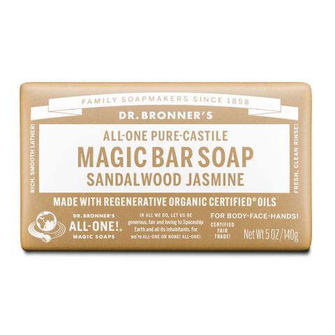 Dr Bronners Sandalwood Jasmine ALL-ONE Pure-Castile Magic Bar Soap 140g