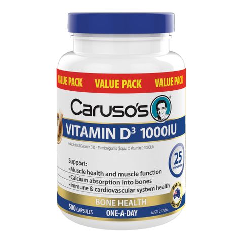 Carusos Natural Health Vitamin D3 1000IU 500 Capsules