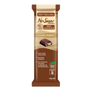 [] Well Naturally No Sugar Added Chunky Peanut Milk Chocolate Bar - 16 x 45g (Refrigerated)