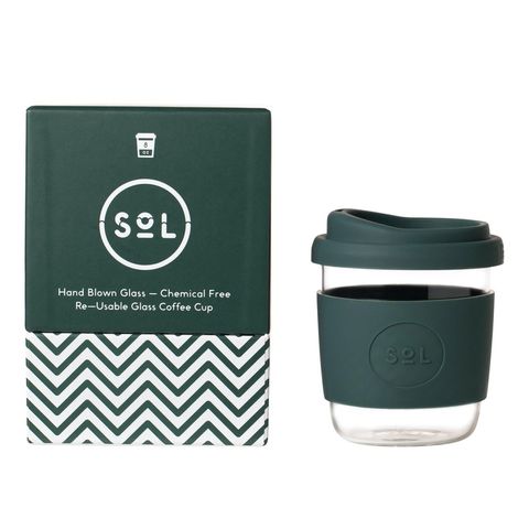 SoL Reusable Glass Coffee Cup (Deep Sea Green) - 235ml (8oz)