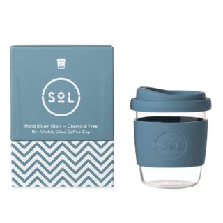 SoL Reusable Glass Coffee Cup (Blue Stone) - 235ml (8oz)