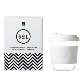 SoL Reusable Glass Coffee Cup (White Wave) - 235ml (8oz)