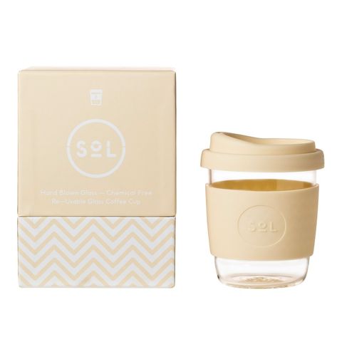 SoL Reusable Glass Coffee Cup (Coastal Cream) - 235ml (8oz)