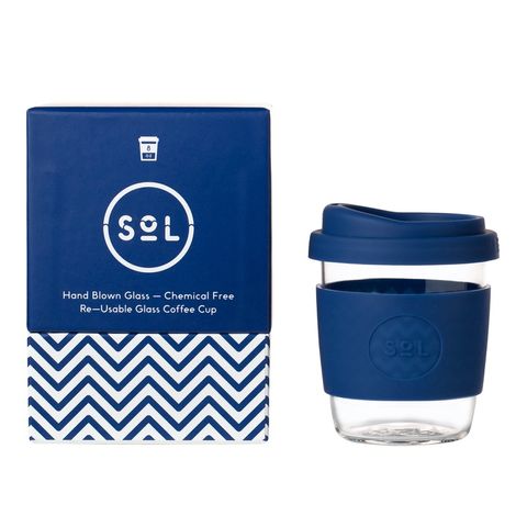 SoL Reusable Glass Coffee Cup (Winter Bondi Blue) - 235ml (8oz)