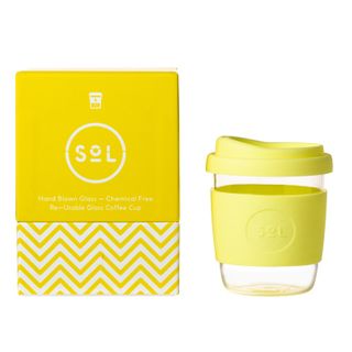 SoL Reusable Glass Coffee Cup (Yummy Yellow) - 235ml (8oz)