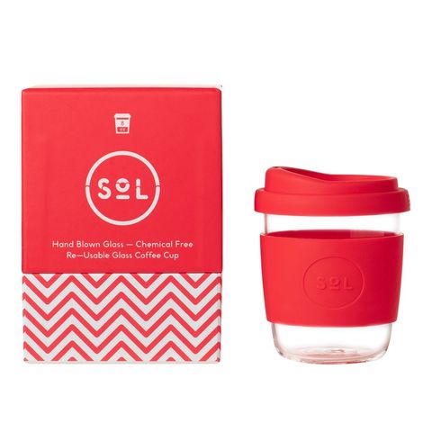 SoL Reusable Glass Coffee Cup (Rocket Red) - 235ml (8oz)