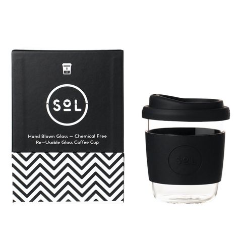 SoL Reusable Glass Coffee Cup (Basalt Black) - 235ml (8oz)