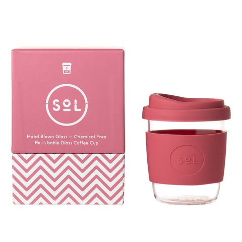 SoL Reusable Glass Coffee Cup (Radiant Rose) - 235ml (8oz)