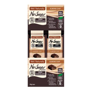 [] Well Naturally No Sugar Added Almond Chip Dark Chocolate Bar - 16 x 45g (Refrigerated)