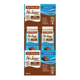 [] Well Naturally No Sugar Added Creamy Milk Chocolate Bar- 16 x 45g (Refrigerated)