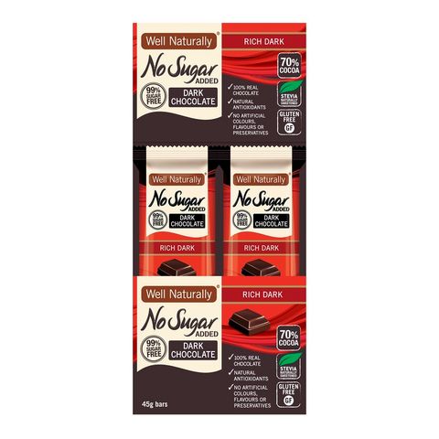 [] Well Naturally No Sugar Added Rich Dark Chocolate Bar - 16 x 45g (Refrigerated)