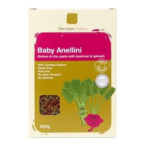 Olive Green Organics Baby Pasta Anellini Quinoa & Rice with Beetroot & Spinach 250g