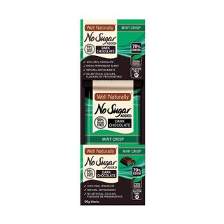 [] Well Naturally No Sugar Added Mint Crisp Dark Chocolate Bar - 12 x 90g (Refrigerated)