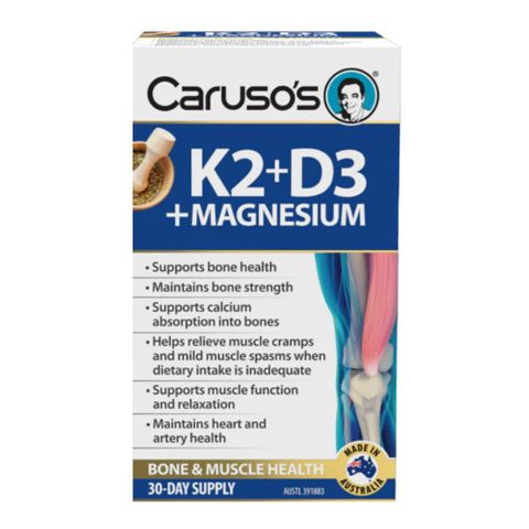 Carusos Natural Health Vitamin K2+D3 & Magnesium 30 Tablets