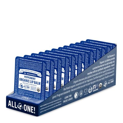 Dr Bronners Lip Balm Hang Sell Peppermint 12X4G