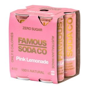 Famous Soda Co Can Pink Lemonade 250ml 4 Pack