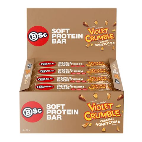 [] Body Science Protein Bar Violet Crumble Caramel Honeycomb 55g 12 Pack (Refrigerated)