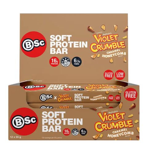 [] Body Science Protein Bar Violet Crumble Caramel Honeycomb 55g 12 Pack (Refrigerated)