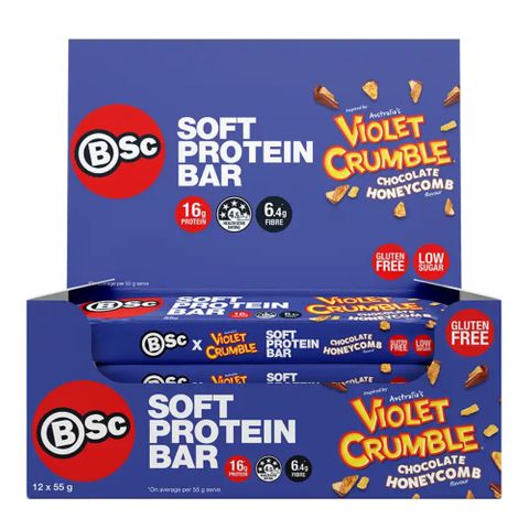 [] Body Science Protein Bar Violet Crumble Chocolate Honeycomb 55g 12 Pack (Refrigerated)