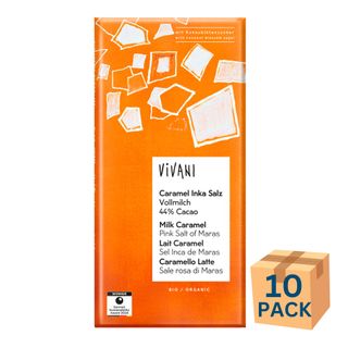 Vivani Organic Choc Caramel Pink Salt 80g 10 Pack Carton