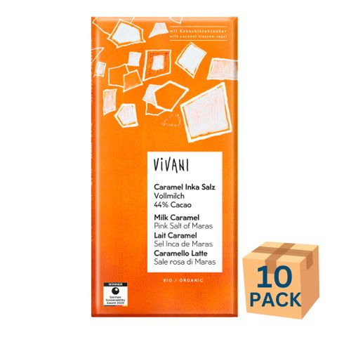 Vivani Organic Choc Caramel Pink Salt 80g 10 Pack Carton