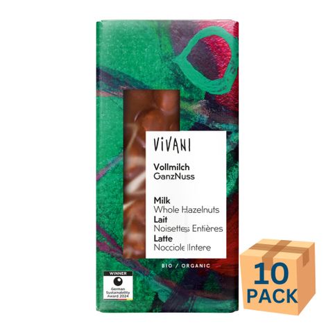 Vivani Organic Choc Milk Whole Hazelnut 100g 10 Pack Carton