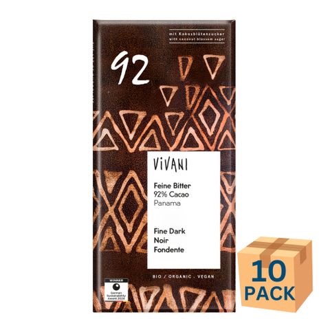 Vivani Organic Choc Fine Dark 92 Cocoa 80g 10 Pack Carton