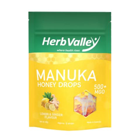 Herb Valley Manuka Honey MGO500 Lemon Ginger Drops 60g