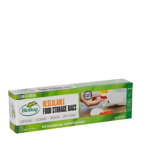 BioBag Compostable Re-Sealable Food Storage Bags - 20 Pack