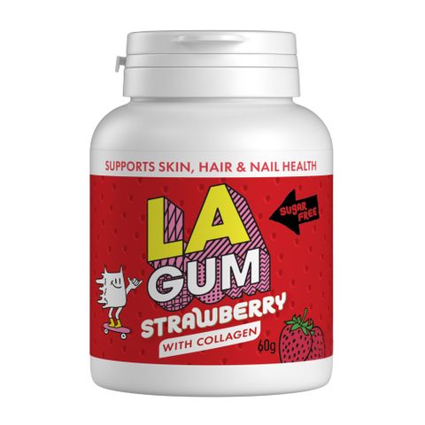 LA Sugar Free Strawberry Collagen Chew Gum Bottle 60g 6 Pack Carton