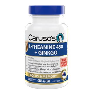 Carusos Natural Health L-Theanine 450 Ginkgo 60 Capsules