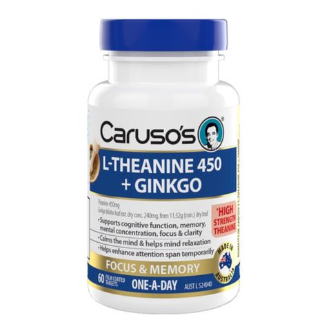 Carusos Natural Health L-Theanine 450 Ginkgo 60 Capsules