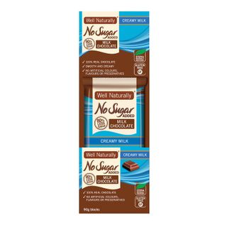 [] Well Naturally No Sugar Added Creamy Milk Chocolate Bar- 12 x 90g (Refrigerated)