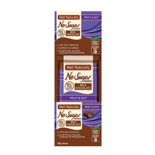 [] Well Naturally No Sugar Added Fruit & Nut Milk Chocolate Bar - 12 x 90g (Refrigerated)