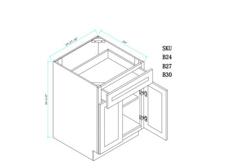 Cinder Grey Single Drawer Double Door Base Cabinet