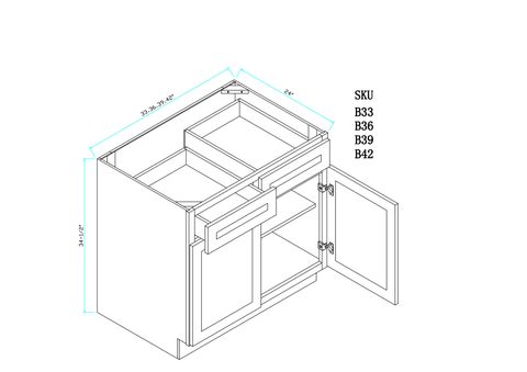 Cinder Grey Double Drawer Double Door Base Cabinet