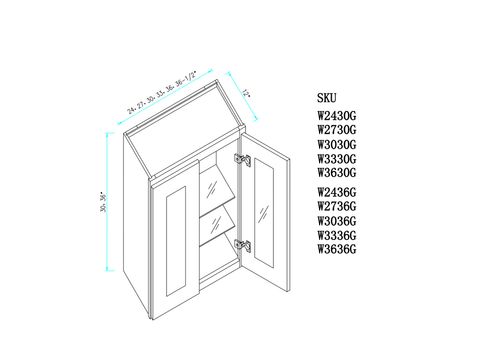 Cinder Grey 30"H Glass Wall Cabinet-Double Door