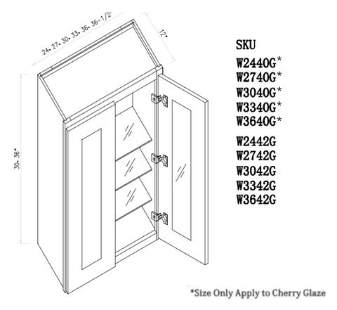 Cinder Grey 42"H Glass Wall Cabinet-Double Door